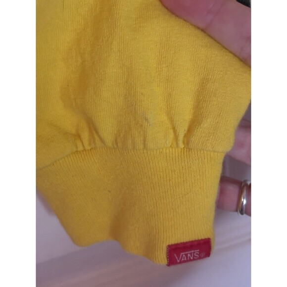 Women's Vans Crop Top Blouse Yellow Long Sleeve Shirt Size Medium Cowl Neck FLAW - Picture 8 of 11